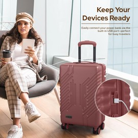 alpha pak 20-Inch Carry-On Luggage, Suitcase with Silent Wheels, Aluminum Tie Rods, Burgundy