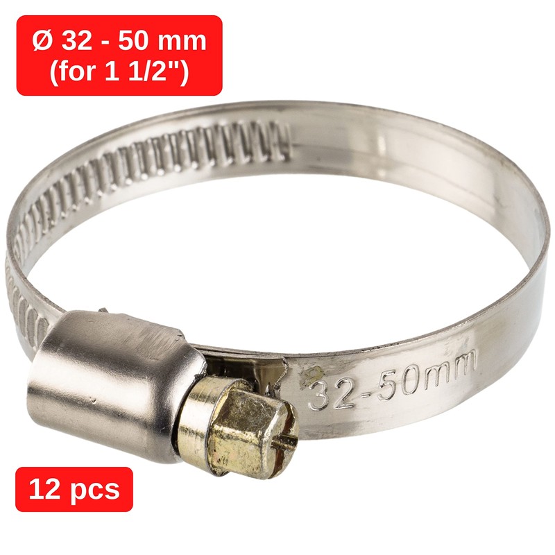 Hose Clamps with Worm Drive, Pack of 8, Clamping Range