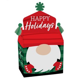 Big Dot of Happiness Red and Green Holiday Gnomes - Treat Box Party Favors - Christmas Party Goodie Gable Boxes - Set of 12