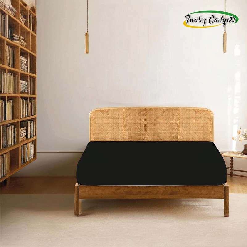 Funky Gadgets Double Fitted Sheet Black Deep Pocket 12 Inch