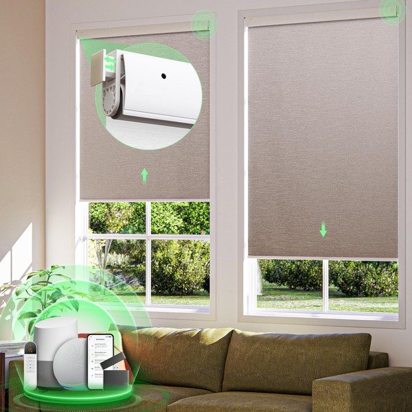 MUSCLEAREA Motorized Blinds,No Drill Automatic Blinds,Cordless Roller Shade,Electric Blinds for