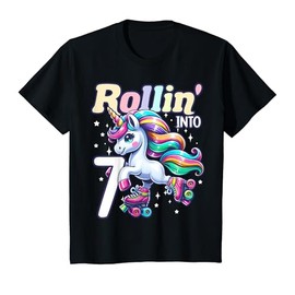 Kids Unicorn Roller Skate 7th Birthday 7 Year Old Party Girls T-Shirt