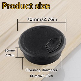 Ldzzuo 10Pcs Desk Hole Cover Grommet 2-3/8 Inch (60mm) Desk Cable Wire Desktop Power Grommet Hole Insert for Wires of Desks Computer Peripherals Office Equipment (Black)