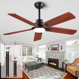 ducrew 52 Inch Wood Ceiling Fan with Light and Remote, Quiet Reversible DC Motor, 5 Blade Walnut, 6 Speed, Indoor/Outdoor Ceiling Fans for Patio, Dining Room,Living Room and Farmhouse