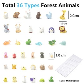 ZMRU - 36 tipos de animales de resina mini, animales pequeños de plástico para ocultar, cifras de animales en miniatura para jardín de hadas, casa de muñecas, terrarios, sombras, decoración de tartas