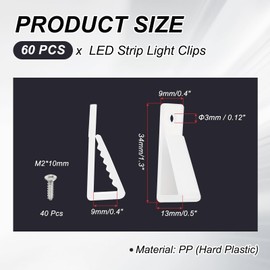PATIKIL LED Strip Light Clips, 60 Pack Light Hooks Fixing Clips Clamp Holders with Screws for 3528/5050 Neon RGB Light Cable Ribbon, Transparent