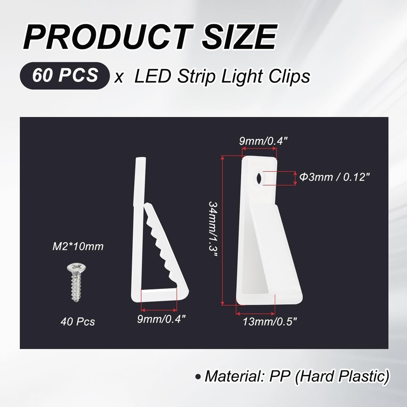 PATIKIL LED Strip Light Clips, 60 Pack Light Hooks Fixing