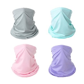 COTIM COYIN 4 Pack Neck Gaiter Face Mask, Sun Cooling Scarf, Breathable Sun Protection Headwear Bandana Cover for Men and Women, Light Blue&Light Purple&Pink&Grey