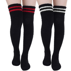baotongle 2 Pairs High Thigh Socks Striped Over Knee Long Stocking Knee High Leg Warmer Warm Fleece Leg Warmers Over Knee Socks