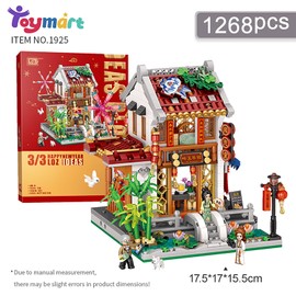 Toymart Chinese Teahouse Building Blocks Set – 1268pcs Traditional Architecture Mini Brick Kit for Adults & Teens, DIY Micro Street Scene Model with Characters & Decor