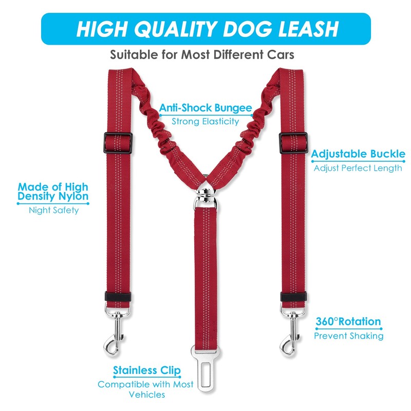 SlowTon Dog Seat Belt, Double Dog Seatbelt Adjustable Vehicle Safety