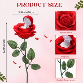 CroBlissful Valentine's Day Noble Red Rose Ring Box Jewelry Box Case Engagement Ring Box with Stem for Proposal(Classic Style)