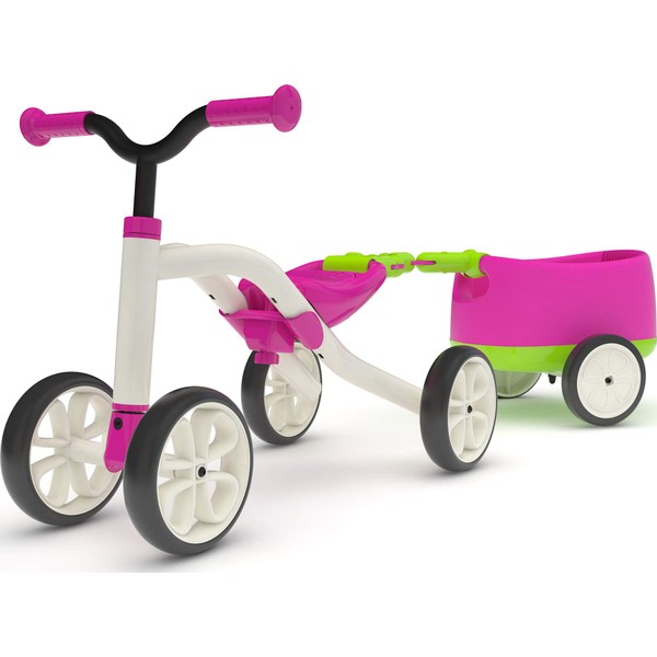 Chillafish Quadie+Trailie: Stable 4-wheeler Ride-On with Trailer for Kids Ages 1-3 years, 3 Seat Positions, “Grow-with-Me” Ride-On with Cookie Storage in the Seat and Silent Non-Marking Wheels, Pink