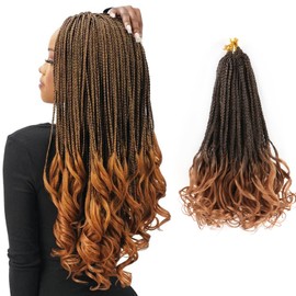 EFFGOCO Ombre Light Brown French Curl Crochet Braids 14 Inch 1B/30 Goddess Box Braids Crochet Hair with Curly Ends 8Packs French Curl Braiding Hair Braids Crochet Hair for Black Women (14 Inch,T/30)