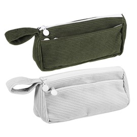 SIWOKJJO Pack of 2 Pencil Case Corduroy Pencil Case Capacity Pencil Case for Girls Teenagers School Office