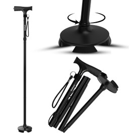 Andvari Walking Cane for Men, Women & Seniors, Stable Quad Base Reduces Slips & Falls, All Terrain & Collapsible Cane, Soft Grip Handle, Height Adjustable Cane, Walking Stick for Perfect Mobility