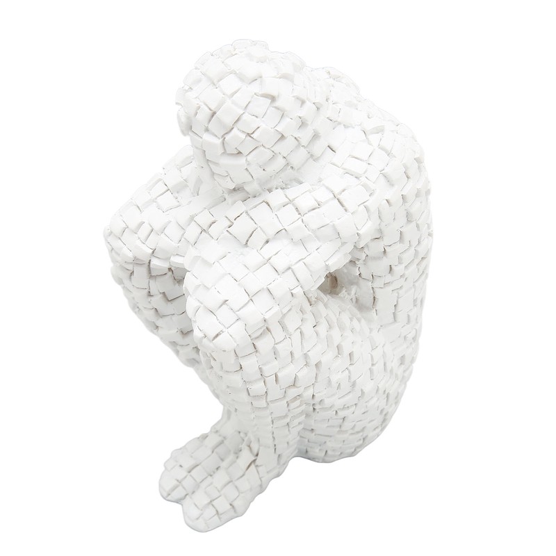 Abstract Mosaic Sculpture White Resin Eco Friendly Bookend Function Thinker