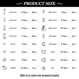 YHMQDU Sew on Rhinestones 205 PCS Glass Rhinestones Mixed Shapes Sew on Crystal Gems Flatback with Silver Claw for Jewelry Crafts Clothes Shoes Costume (Sliver Rhinestones)