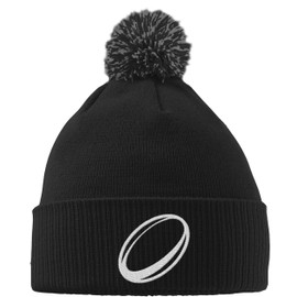 Hippowarehouse Rugby Ball Logo Embroidered Beanie Hat with Bobble Black