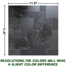 YMMXGE 5-Sheet Peel and Stick Backsplash Stone Tiles, Brushed Aluminum PVC Surface Metal Mosaic Sticker for Kitchen Wall (11.81"x11.81"Per Sheet) (5, Dark Gray Pattern)