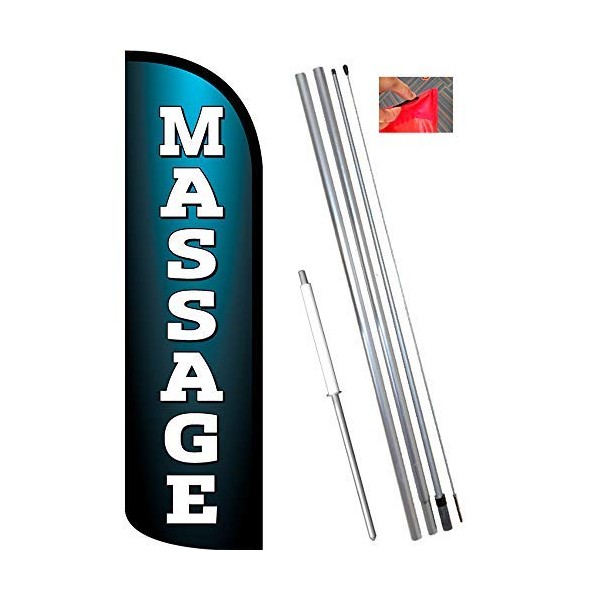 Massage Premium Windless Feather Flag Bundle (11.5' Tall Flag, 15'