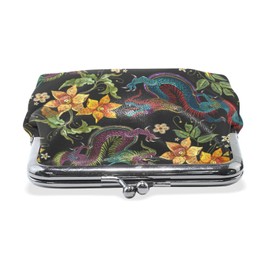 OTVEE Asian Dragon Beautiful Golden Flowers Coin Purse Retro Money Pouch with Kiss-lock Buckle Wallet Bag for Women