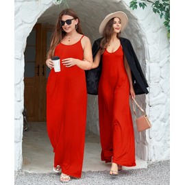 Wolddress Womens 2025 Casual Sleeveless Sundress Plus Size Loose Plain Long Summer Beach Maxi Dress with Pockets Red 1X