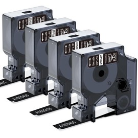 Rhino 4200 Label Tape Compatible with Dymo Rhino White on Black 1805435 Permanent Vinyl Work with DYMO Rhino 5200 5000 5200 6000 3000 Industrial Label Maker Refills, 1/2" x 18', 4-Pack