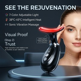 Facial and Neck Massager，7-Color Adjustable LED Lights, Heating and Vibration Functions;Red-Light-Therapy-for-Face Massager Suitable for The Face, Neck，Beauty and Skincare Gifts for Both Women Men