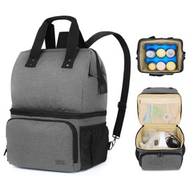 (Breast Pump Backpack, Gray) - Luxja Breast Pump Bag with 2 Compartments for Breast Pump and Cooler Bag, Breast Pumping Bag with 2 Options for Wearing (Fits Most Major Breast Pump), Grey