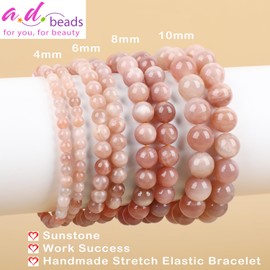 AD Beads Handmade Gemstone Stretch Elastic Bracelet Crystal Healing Reiki Nature's Beauty and Spiritual Essence Unisex (4mm, Sunstone (Work Success))