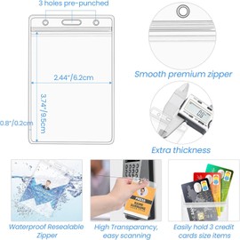 UKKQES 20Pcs Extra Thick ID Card Name Badge Holder Heavy Duty Waterproof Clear Plastic PVC Vertical Sleeve Pocket Resealable