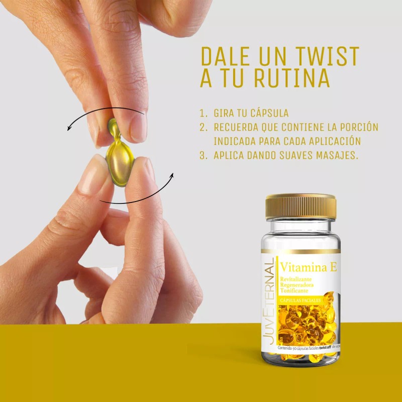 JUVETERNAL Cápsulas Faciales de Vitamina E 90 cápsulas Twist-Off Antioxidante,