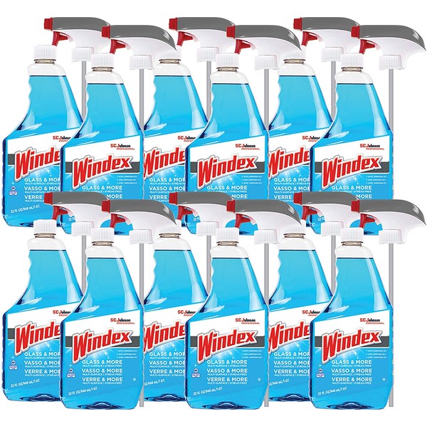 SC Johnson Professional WINDEX Glass & More Cleaner, Streak-Free Shine 32 Oz Capped (Pack Of 12)