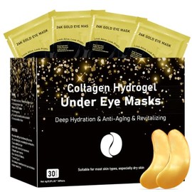 Adofect - Rotus 30 Pairs Gold Eye Mask Power Crystal Gel Collagen Masks, Great For Anti Aging, Dark Circles & Puffiness