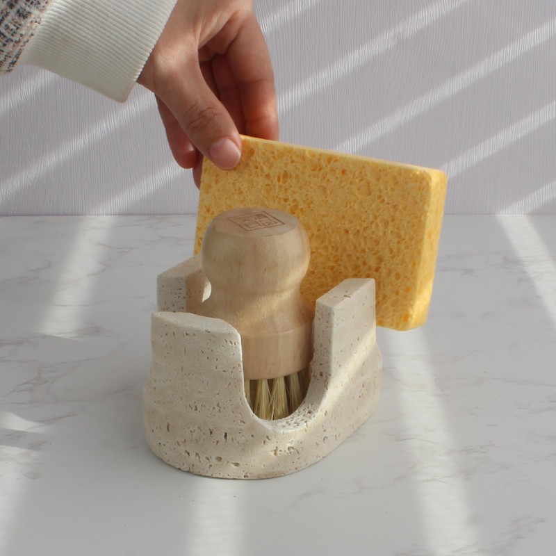 Natust 2-in-1 Travertine Sponge Holder for Kitchen Sink - Heavy