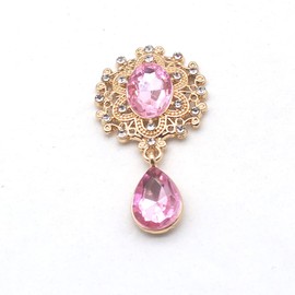 3PCS 25x45mm Alloy Brooch Buttons Rhombic Pendant Metal Rhinestone Buttons for DIY Ornaments Clothing Decoration Accessories (Pink)