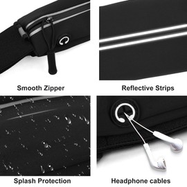 Slim Running Belt For Men and Women Waist Fanny Pack Phone Holder Pouch Bag Reflective Zipper Pocket Workout Cycling Fitness (Black)