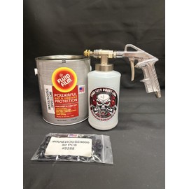 Amber FF Lanolin Undercoating Fluid Gallon, Pro Undercoating Gun, 1 Empty Quart Bottle, and 50 Rust Plugs