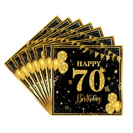 20pcs Black Gold 70th Birthday Napkins,70th Birthday Serviettes for Men Women,70th Napkin Serviettes for 70th Birthday Table Decorations,70th Birthday Party Tissue for Him Her 70th Birthday Decoration