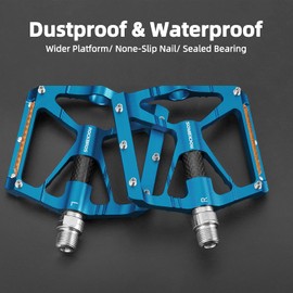 ROCKBROS Bicycle Pedals 9/16 "Aluminum Alloy MTB Pedals With Sealed Bearings and Reflector Non-slip Pedals Blue