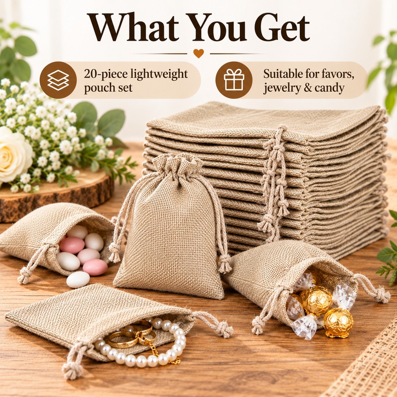 20-Piece Burlap Drawstring Gift Bags – 3.93 × 5.91 Inch