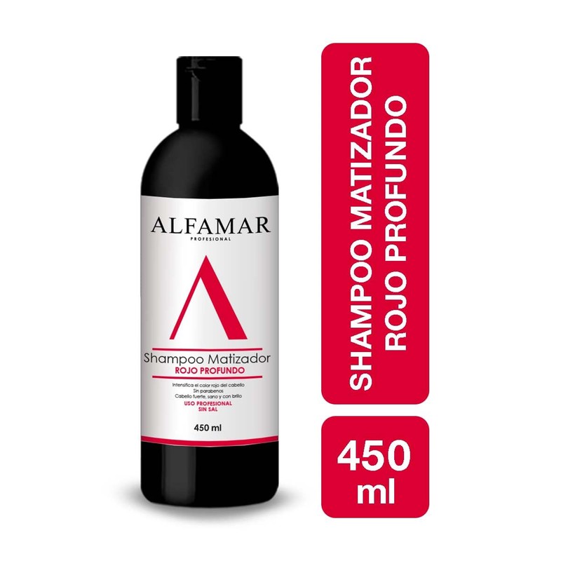 Shampoo Matizador Rojo Profundo Alfamar Para Intensificar Tonos Rojos, Cobrizos,