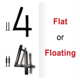 NACH Floating House Numbers, 8 inch Aluminum Black House Numbers for Outside - Number 4, Door Numbers with Mounting Hardware - Ships from Canada