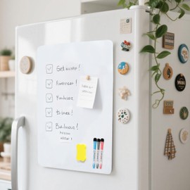ONEIN Magnetic Dry Erase Whiteboard Sheet, A3 Size (42 x 29.7 cm), Fridge White Board, Includes 3 Markers, Eraser – Perfect for Home, Office, Kitchen, and School Use