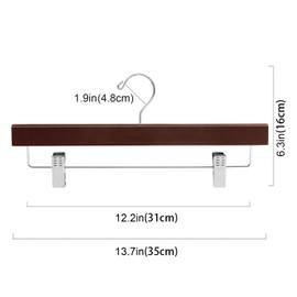 BAGAIL Wooden Pants Hangers with Adjustable Clips, 360°Swivel Hook Space Saving Skirt Holders with Anti-Rust Clips for Trousers, Jeans, Shorts (20Pack Walnut)