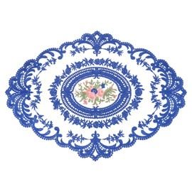 sourcing map Retro Lace Placemat 12x16-in Oval Embroidered Table Place Mats French Crochet Doilies Coasters Cup Mat for Home Wedding, Sapphire Blue