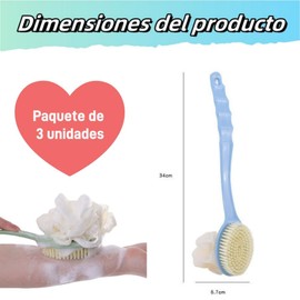 Lovgrin Set de 3 Cepillo Corporal, Cepillo de Ducha de Cerdas, Cepillo de Ducha Reversible, Cepillo Corporal de Ducha para Exfoliar y Ducharse, Cepillo Exfoliante de Espalda en Húmedo y Seco, Mango Largo 34.5cm (Verde)