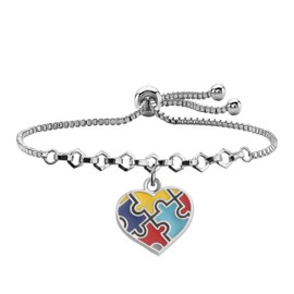 LQRI Autism Awareness Bracelet Autism Puzzle Piece Gift Autistic Teacher Gift Speech Language Pathologist Gift (heart Puzzle)