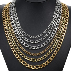 3/5/7/9mm Men's Stainless Steel Necklace Figaro Link Chain Choker for Men Women Gold Color Silver Color Solid AccessoriesColor: 9mm Gold-24inch 60cm